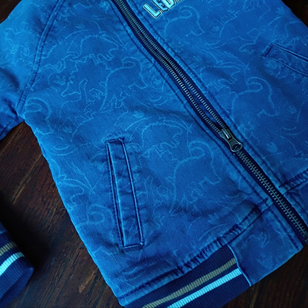 Epic Threads Legend Denim Bomber Jacket Boys 3T Blue Embroidered Dinosaur - Picture 4 of 10